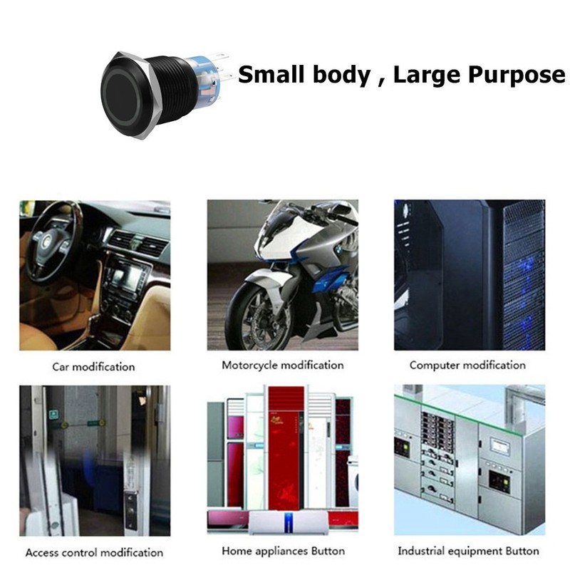 19mm Latching Push Button Switches SPDT ON/Off Waterproof Black Metal