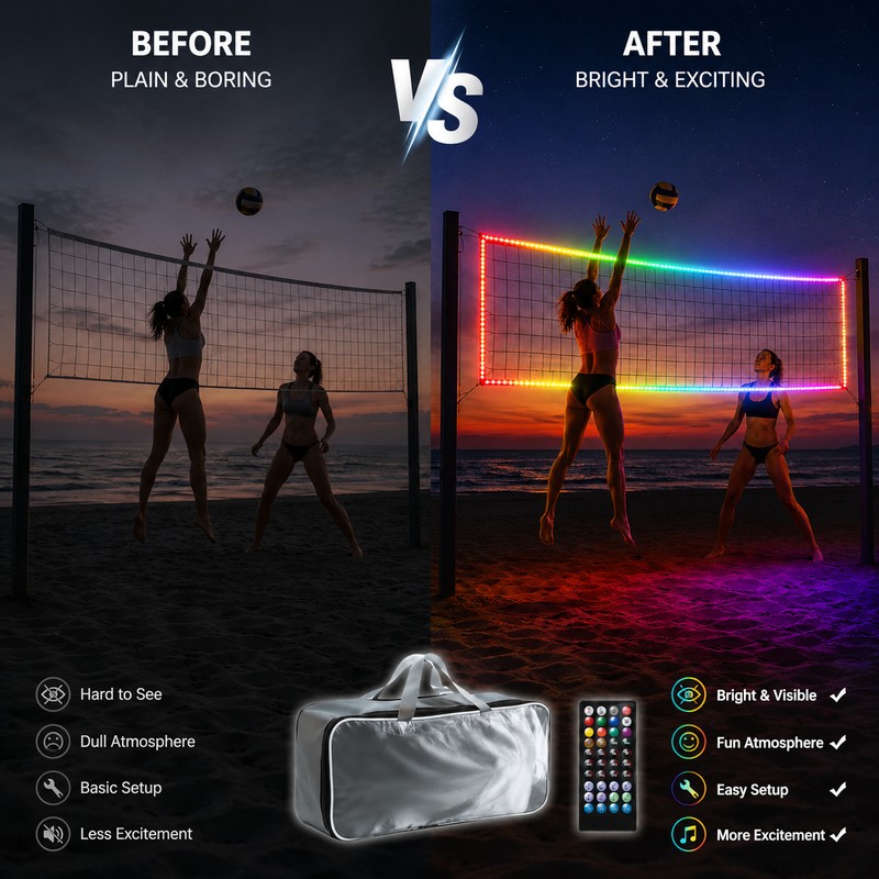 LED Volleyball Net for Outdoor Night Games – Portable Light-Up