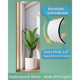 Shatterproof Wall Mirror Full Length for Bedroom, Acrylic Gym Mirrors For Home, Extra Thick: 0.12 inch, 12 x 12 inch x 4 Pcs, Workout Mirrors Safe for Kids, Over The Door, Long Wall Mounted