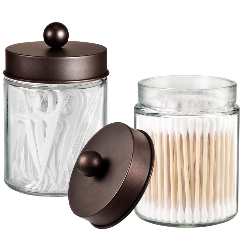 Apothecary Jar Canisters Bathroom Vanity Organizer - Qtip Holder Storage