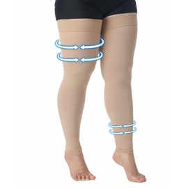 MGANG Plus Size 5XL Extra Wide Ankle and Silicone Band, 20-30 mmHg Compression Stocking for Men & Women, Full Leg Compression Sleeves for Varicose Veins, Lymphedema, and DVT Prevention, Beige
