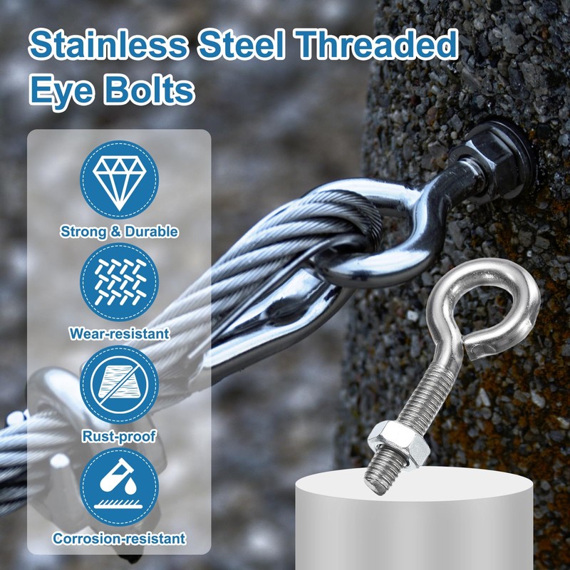 sourcing map 5 Pack Eye Bolts, M5 x 25mm 304