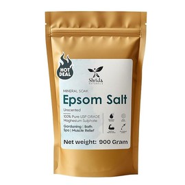 Shrida Naturals Epsom Bath Salt | Magnesium Sulfate USP | Unscented Soaking Salt for Relaxation, Muscle Recovery & Foot Soaks | Cruelty-Free | 900 g Resealable Bag