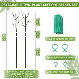 Plant Support Stakes for Indoor Plants,Trellis for House Potted Plants Flower,Monstera Support Sticks with Orchid Clips,Twist Ties(2 Pack Brown)
