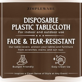 ZIMPLEWARE Mantel de plástico café de alta calidad desechable (paquete de 6) mantel redondo (84 pulgadas) para fiesta desechable, mantel perfecto para cualquier mesa de hasta 6 pies