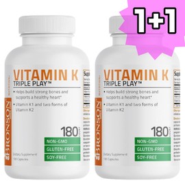 Vitamin K2 MK7 MK4 K1 Full Spectrum 180 Capsules (2), Standard, Unflavored, 180 Count / 비타민 K2 MK7 MK4 K1 풀 스펙트럼 180캡슐 2개, 기본, 무향, 180개