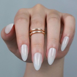 LY LANYOS Press On Nails Almond, Glossy Fake Nails, Supremely Fit Glue on Nails, Reusable Stick on nails with Nail Glue in 16 Sizes, 32 Pcs, Ivory