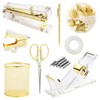 Gold Desk Accessories, Office Supplies Set with Acrylic Stapler, Tape