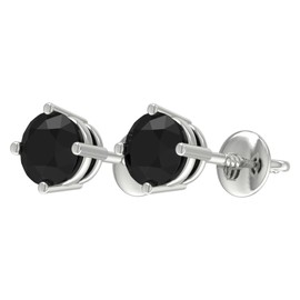 FAUX SILVER Round Cut Black Diamond Stud Earrings | Crafted in 925 Sterling Silver with Screw Back Closure | Hypoallergenic Gift Jewelry | 1.00 carats