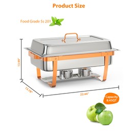 Chafing Dish Buffet Set, 8QT 2 Pack, Rectangle Chafing Dishes for Buffet w/Lid Holder, Stainless Steel Chafer Food Warmers Servers with Spoon and Tweezers for Kitchen Party Banquet Dining, Rose Gold