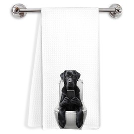 RYVJU Funny Black Labrador Retriever Bathroom Hand Towels, Black Lab Gifts Hand Towels for Bathroom Toilet Decor, Dog Mom Gifts Decorative for Bath, 16x24 Inch