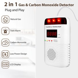 2-in-1 Gas and Carbon Monoxide Detector Plug in, Audible & Visual Alerts, Long Cord, Portable CO and Natural Gas Detector for Home, Apartment, RV, Travel