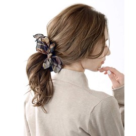 KOBE VINGTAINE H7056-BE Big Checkered Ribbon Banana Clip, Feminine Hair Clip, Hair Accessories