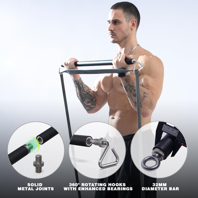 GEKU FIT Resistance Band Bar, Length-Adjustable Detachable Heavy Duty Workout
