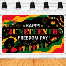 Mocsicka Juneteenth Photo Backdrop Happy Juneteenth Day Party Decorations Banner African American 19th June 1865 Freedom Day Party Supplies for Home (Black, 70.8x43.3 inch)
