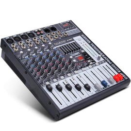 Boytone BT-60MX, 6 Channel Bluetooth Audio Mixer - DJ Sound Controller, USB MP3 Player, 4 XLR Microphone Jack, 7 Band EQ, 16 DSP Digital Multi Effects Processor, RCA IN-OUT Jack, 48V Phantom Power