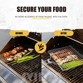 Fish Grill Basket, Svidza Portable Outdoor Non-Stick Grilling Basket for Fish, Vegetables, Shrimp and Steak. Thickened 304 Gardening Grill Netting Lasts Longer