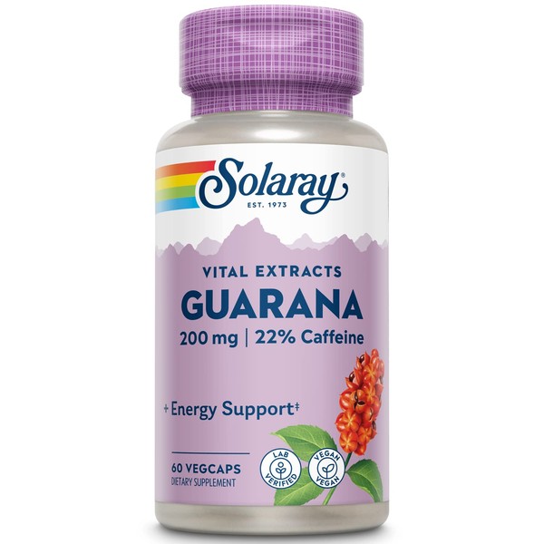 SOLARAY Guarana Seed Extract 300mg | 44 mg of Caffeine | Healthy Energy, Focus, Memory & Metabolism Support | 60 VegCaps