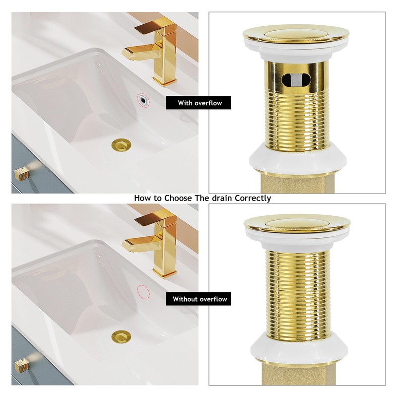 Rackickyer Bathroom Sink Drain,Drain Stopper Gold Stainless Steel Bathroom Sink
