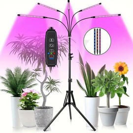 Indoor plant growth light, full spectrum LED plant light with adjustable tripod, automatic on/off timing function, USB interface, suitable for herb growth fill light - style: With 6 lamp heads