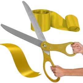 Golden Grand Opening Ceremony Kit - 25 Inch Gold Scissors for Tape Cutting Giant Scissors with Ribbon for Inaugurations and Ceremonies Grand Opening Ribbon and Scissor for Special Events
