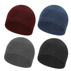 PATIKIL Helmet Liner Skull Cap for Men, 4 Pack Sweat Wicking Hats Stretchy Thermal Under Helmets Caps for Bicycle Motorcycle Cycling, Navy Blue/Black/Dark Gray/Burgundy