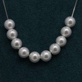 10 Year Old Girl Birthday Gifts, Floating Pearls with Sterling Silver Adjustable Box Chain Necklace, Girls Birthday Jewelry Presents