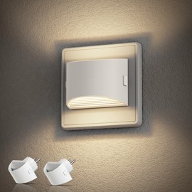 Emeritpro Night Light Socket, Night Light with Twilight Sensor, LED Socket Light, Brightness Adjustment, Warm White, 3000 K for Room, Hallway, Children's Room, Bathroom, Stairs, Kitchen, Pack of 2
