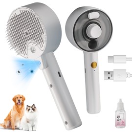 NAHANGPET Cat Steam Brush with Release Button, Rechargeable Cat Brush with Steam, Steam Pet Hair Brush for Indoor Cats, Massage, Cleaning, Shedding, Combing & Remove Floating Hair All In One(White)