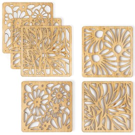 FELISTEYA Wooden Coasters Set of 6 Coasters for Drinks 10cm x 10cm Cup Coasters with Sleek Modern Design Drink Coasters for Home Decor Gift Laser-cut Coasters Wooden Art Coasters