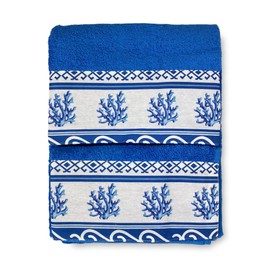 Tex family Towel Set with Border Greece Sea Blue Made in Italy Pure Cotton