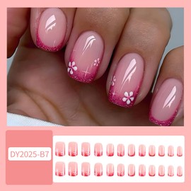 EYZOTSF Press on Nails Short Square Shaped Acrylic Extra Short Length Square False Nails with Designs Artificial Fake Nail with Charms Glue Stick ons Fingernails for Women Girls(DY2025)
