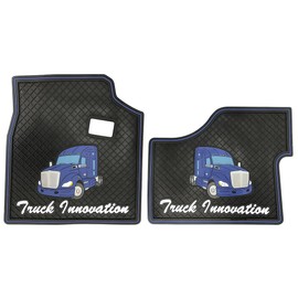 FV KW T680 T880 Floor Mat Set Rubber Black & Blue fits with Cargo Liner 2014 2015 2016 2017 2018 2019 2020 2021 Truck Models Front Set for Standard Transmission (FT609)