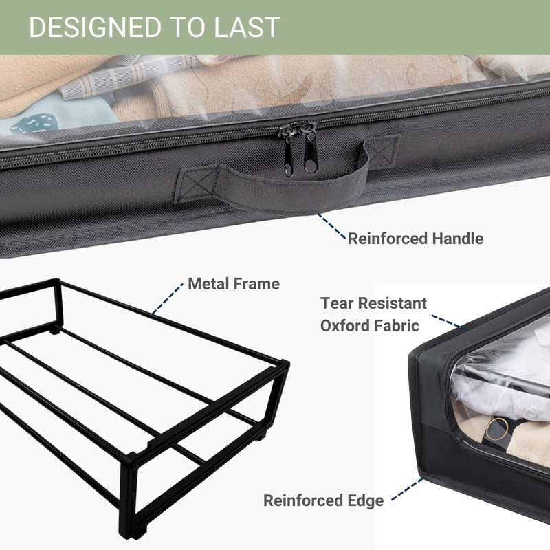 Underbed Storage Container with Wheels, Space-Saving Storage for Bedroom, Clear