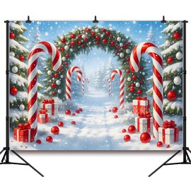 DULUDA 7x5 FT Merry Christmas Cane Candy Backdrop Merry Christmas New Year Eve Party Decoration Winter Snow Scene Xmas Tree Photography Background Holiday Photo Banner Props