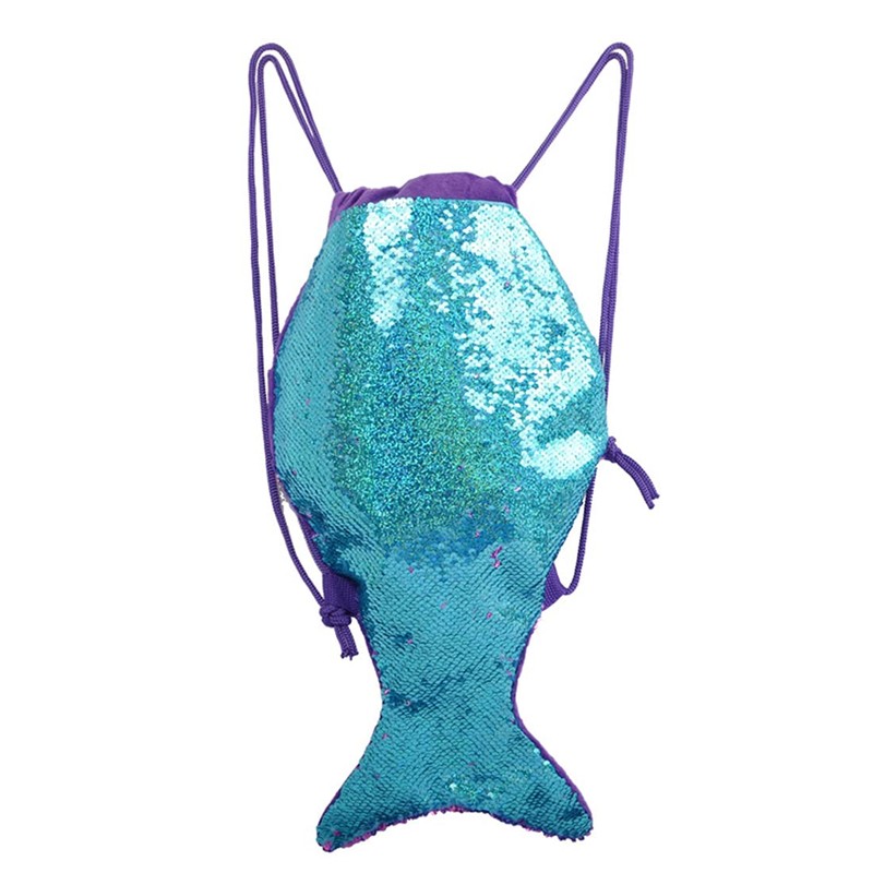 Xlabor Mermaid Drawstring Children Girls Tail Sequins Backpack Magic Reversible