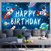 Ayearparty Outer Space Happy Birthday Photography Backdrop Banner for Kids