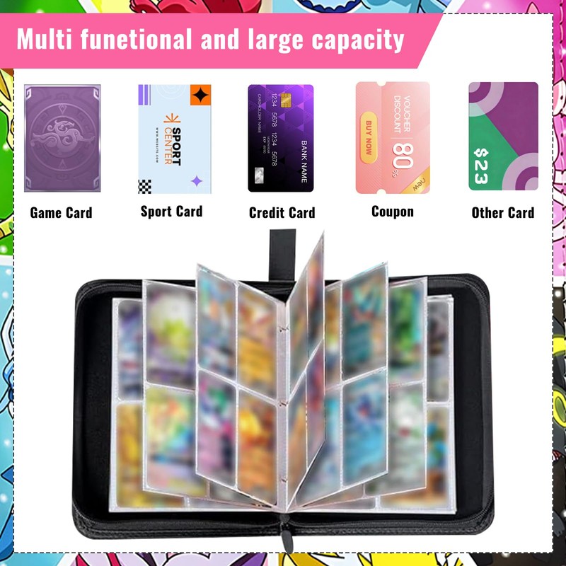 Hlisippa 4 Pocket Card Binder, 400 Pockets Trading Card Binder,
