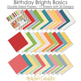 Pattern Paper Pack - Birthday Brights Basics - for Party - 17 Double-Sided 12"x12" Collection Includes 34 Patterns - Scrapbooking Card Making Crafting - by Miss Kate Cuttables