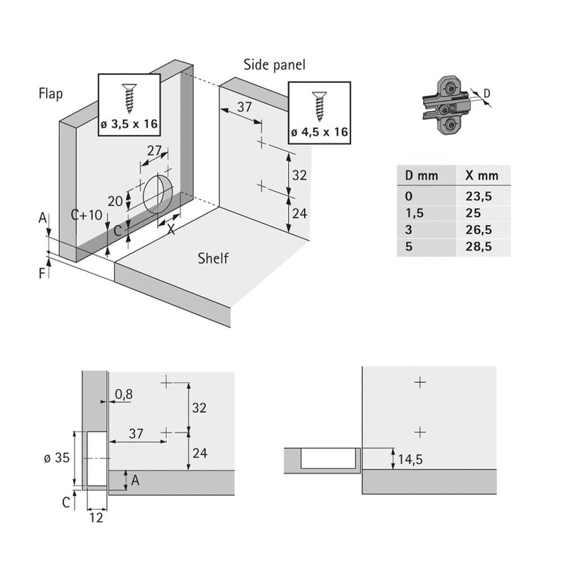 Markant 7.1 Flap Hinge Nickel-Plated Right Only 35 mm Pot