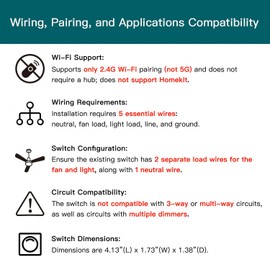TREATLIFE Smart Ceiling Fan Control and Dimmer Light Switch, 2.4GHz WiFi Only, Neutral Wire Required, Single Pole Fan & Light Switch Combo, Works with Alexa, Google Home & SmartThings, Remote Control