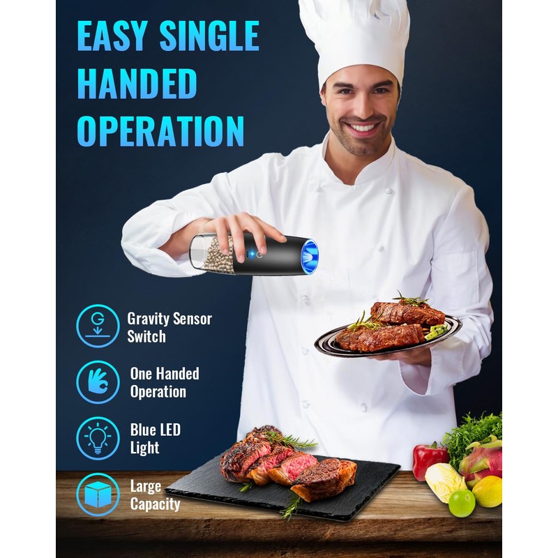 XinXu Rechargeable Pepper and Salt Grinder Set, whit Gravity Sensing