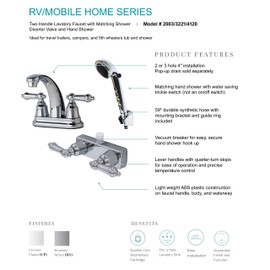 Laguna Brass 2003CP/3221CP/4120CP RV Bathroom and Shower Faucet with Matching Hand Shower Combo Chrome Finish