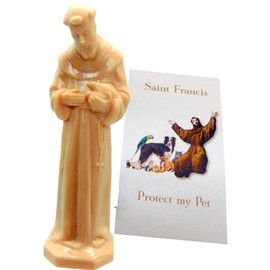 Westmon Works St Francis Pet Prayer Set Holy Card Patron Saint Novena Prayer with Plastic Saint Statue for Dog and Cat Owners