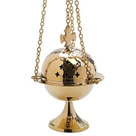 NKlaus Censer with Cross Chain 52cm Incense Burner Brass Swivel Deco Gold 7610