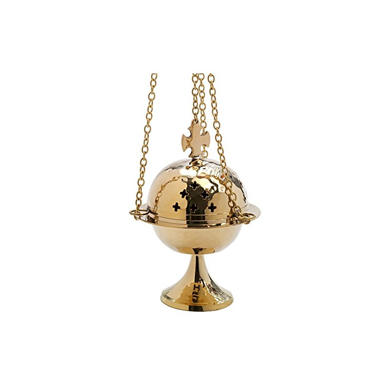 NKlaus Censer with Cross Chain 52cm Incense Burner Brass Swivel