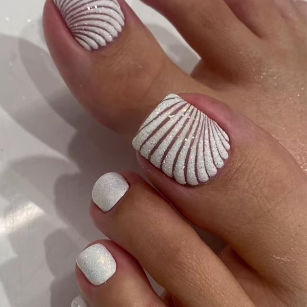 Silver Glitter Press on Toenails Short Square Fake Toe Nails
