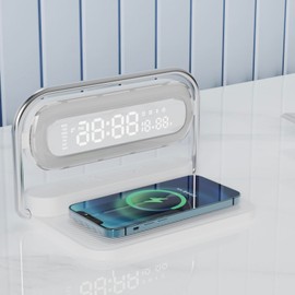 OTXKOO 4-in-1 Wireless Charger with Colorful Night Lights, Bluetooth Speaker, Digital Clock Alarm ; M11