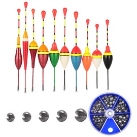 Cerioll Fishing Floats Set, 10 Pieces Float Fishing Floats, Fishing Floats, with 100 Lead Shot Fishing, for Different Types of Fish in Lakes or Ponds