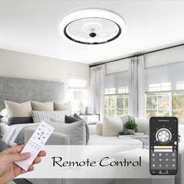 Bella Depot Ceiling Fans with Lights, Low Profile Ceiling Fan with Light, Flush Mount LED Ceiling Fan with Dimmable LED Lights, Reversible Blades, Timing, Smart APP Control for Bedroom (White)